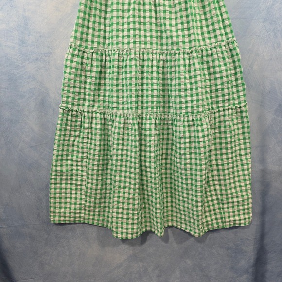 Old Navy Womens Green Gingham Smocked Tiered Midi Dress Flutter Sleeve Medium - Picture 3 of 8